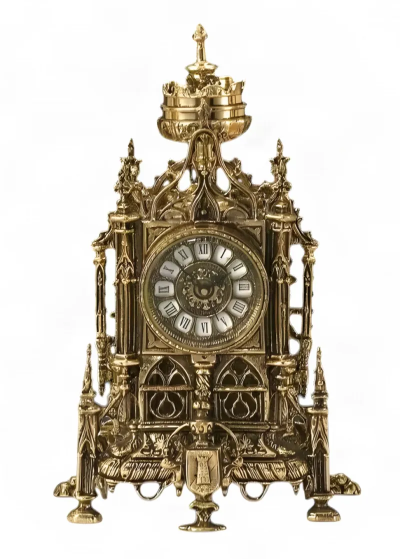 Baroque Royal Bronze Table Clock with Gothic Arch Frame & Ornate Crown Finial - Luxury Table Clock Baroque Royal Bronze Table Clock with Gothic Arch Frame & Ornate Crown Finial - Luxury Table Clock by Luxury Group International