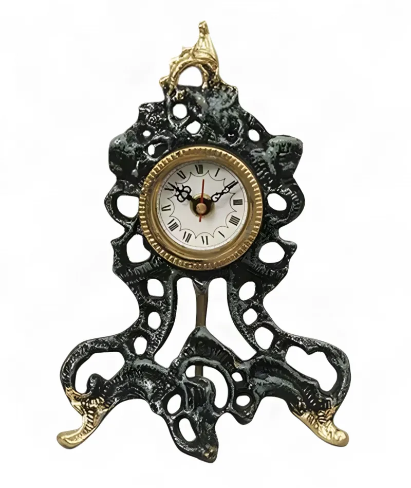 Baroque Luxury Bronze Table Clock with Openwork Scroll Frame & Sculpted Ornamental Base Baroque Luxury Bronze Table Clock with Openwork Scroll Frame & Sculpted Ornamental Base by Luxury Group International