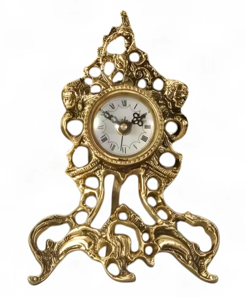 Baroque Luxury Bronze Table Clock with Openwork Scroll Frame & Sculpted Ornamental Base Baroque Luxury Bronze Table Clock with Openwork Scroll Frame & Sculpted Ornamental Base by Luxury Group International
