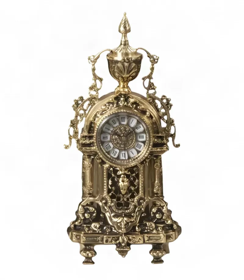 Baroque Luxury Bronze Table Clock with Ornate Urn Finial Detailing - Luxury Home Accessories Front View by Luxury Group International