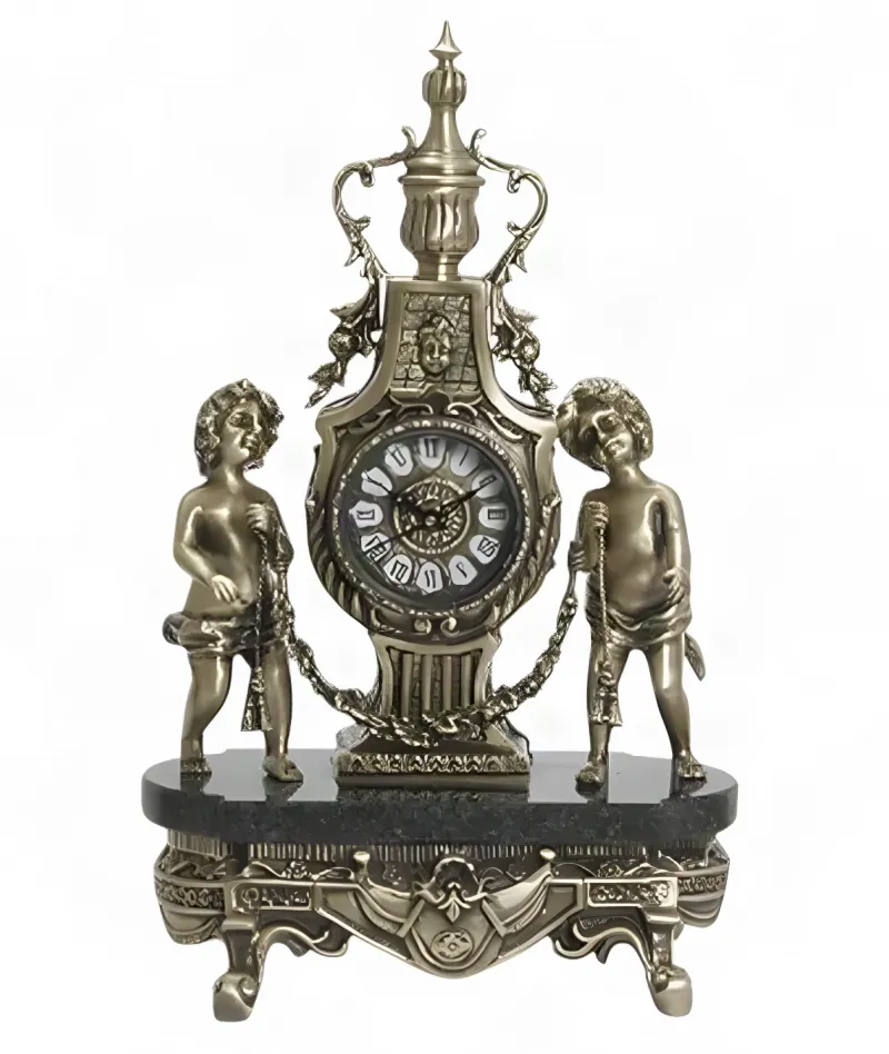 Baroque Luxury Bronze Table Clock with Twin Cherubs on Ornamental Base - Luxury Home Accessories by Luxury Group International