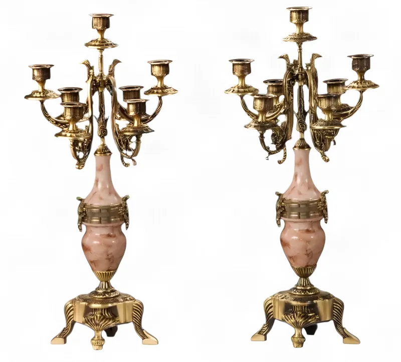 Par de Candelabros de Bronce de Siete Luces de Lujo Barroco con Cuerpos en Forma de Urna Rosa por Luxury Group International
