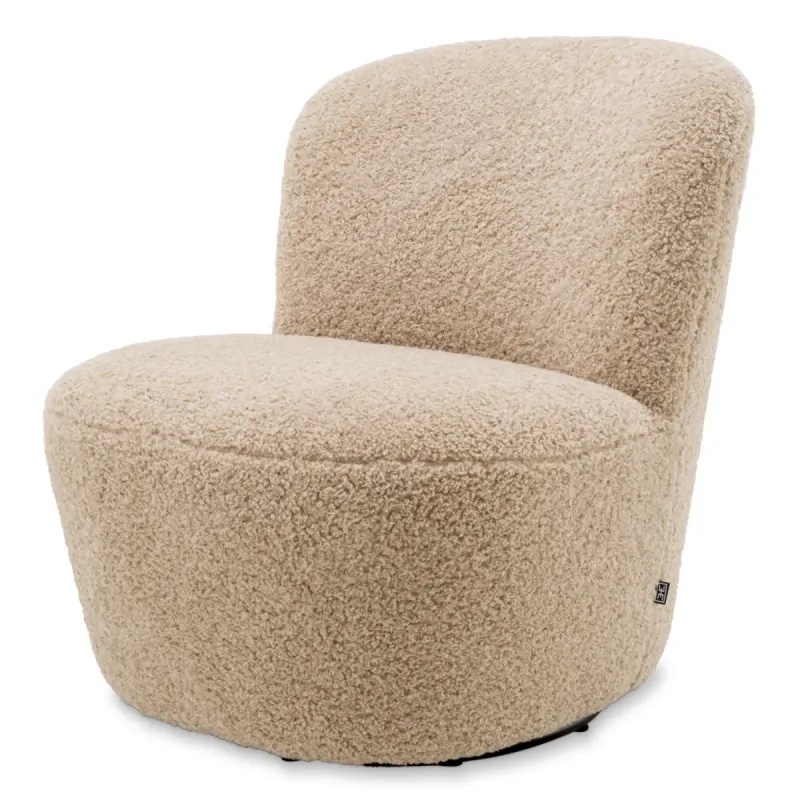 Beige Bouclé Armchair with Rounded Backrest and Contemporary Design - Luxury Hotel Furniture Front View by Luxury Group International