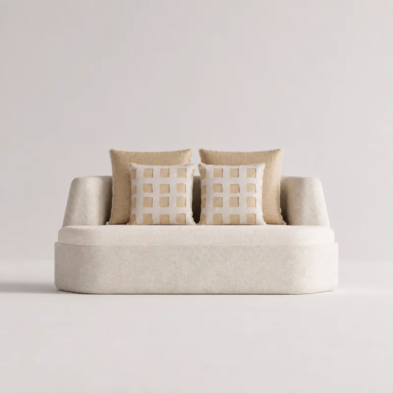 Divano da Esterno Curvo Beige e Crema con Cuscini – 178 cm - Mobili di Lusso per Hotel Vista frontale di Luxury Group International