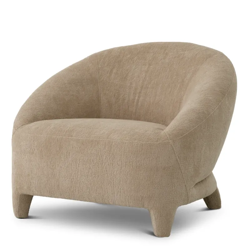 Beige Textured Fabric Lounge Chair with Curved Backrest and Sculptural Legs - Luxury Hotel Furniture Front View by Luxury Group International