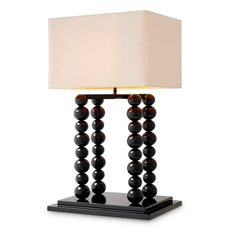 Black Decorative Table Lamp with Sculptural Sphere Columns and Cream Shade-Luxury Hotel Furniture Front View by Luxury Group International