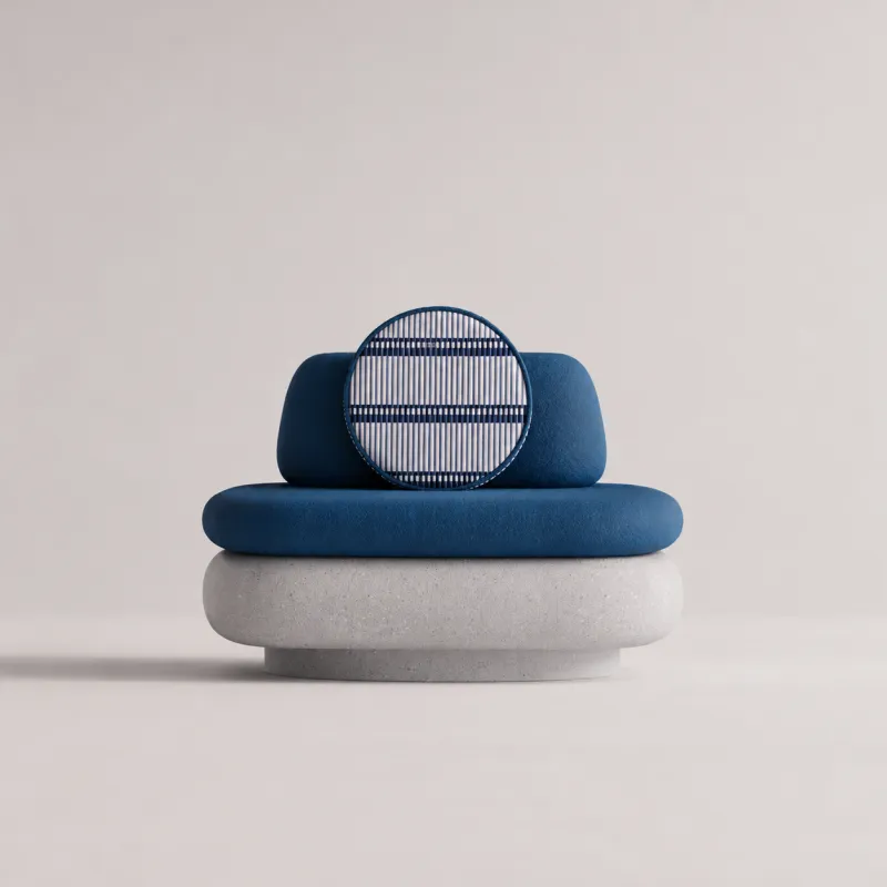 Blue Luxury Outdoor Lounge Chair with Grey Concrete Base - Luxury Hotel Furniture Front View by Luxury Group International