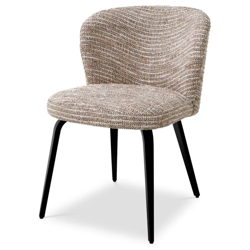 Boucle Fabric Dining Chair with Black Metal Legs and Curved Backrest - Luxury Hotel Furniture Front View by Luxury Group International