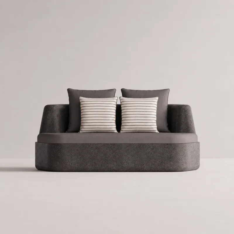 Divano da Esterno Curvo Grigio Carbone con Cuscini – 178 cm - Mobili di Lusso per Hotel Vista frontale di Luxury Group International