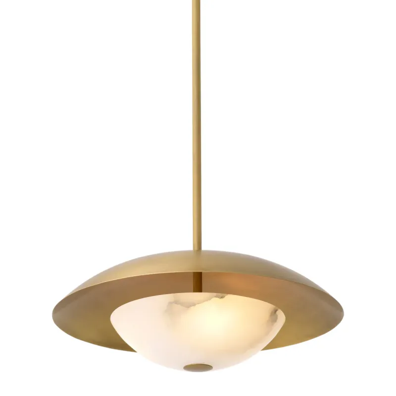 Lampada a Sospensione a Cupola in Ottone di Lusso con Diffusore in Alabastro Naturale per Interni Moderni di Luxury Group International
