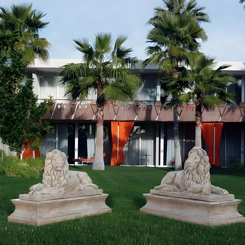 Colosseum-Inspired Luxury Lion Pair Garden Sculpture with Sculpted Manes - Luxury Classic Sculpture Front View by Luxury Group International