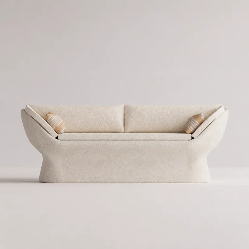 Cream Luxury Concrete Outdoor Sofa with Beige Cushions - Modern sofa Front View by Luxury Group International