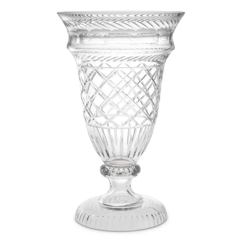 Vaso in cristallo con motivo in vetro intagliato ed eleganti dettagli decorativi - Vaso da fiori di lusso Vista frontale di Luxury Group International
