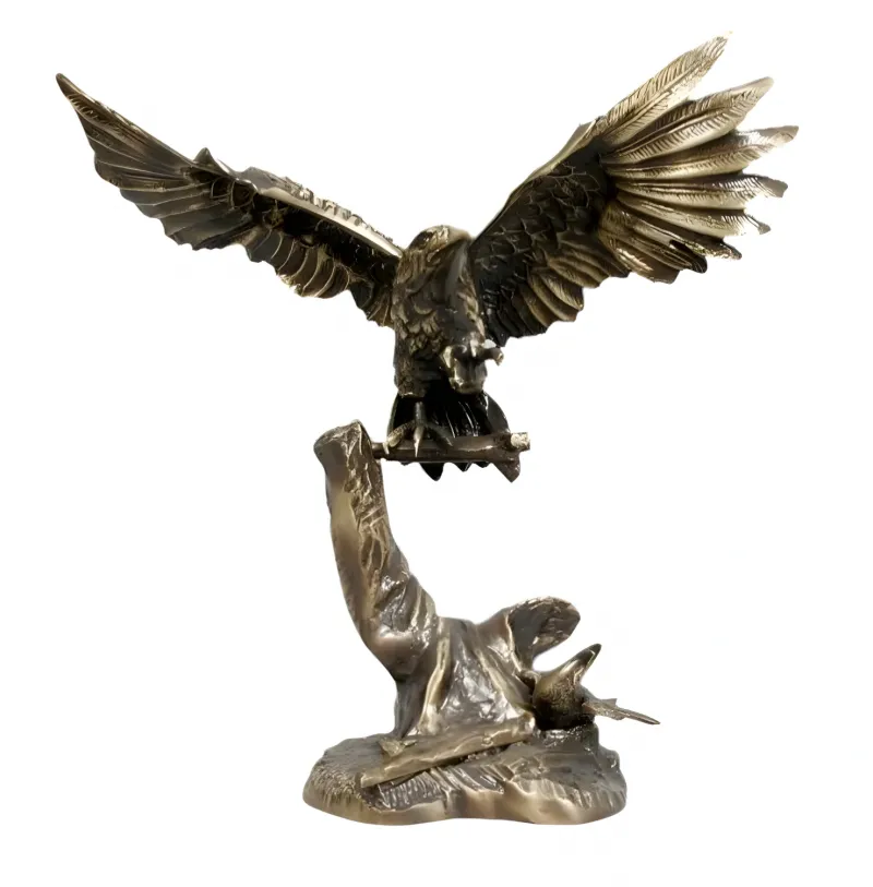 Luxury Majestic Eagle Bronze Sculpture with Outstretched Wings on a Sculpted Tree Branch by Luxury Group International