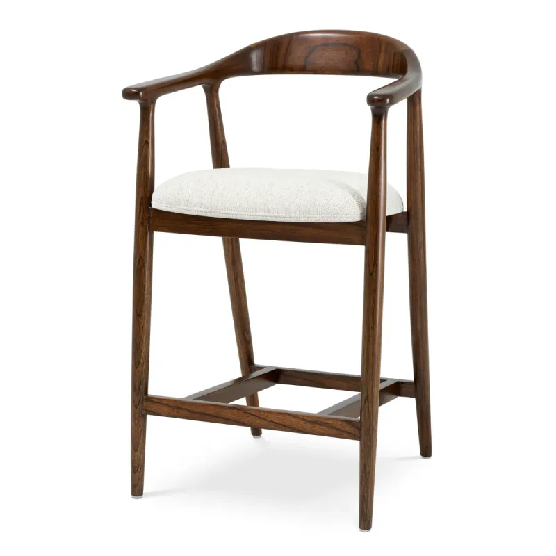 Dark Brown Wooden Counter Stool with Cream Upholstered Seat and Curved Backrest - Luxury Bar Furniture Front View by Luxury Group International