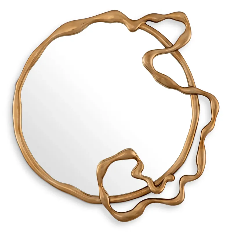 Designer Round Wall Mirror with Artistic Golden Organic Frame - Luxury Hotel Furniture Front View by Luxury Group International