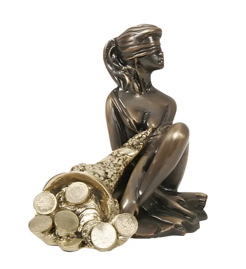 Escultura de Bronce de la Dama de la Fortuna con Venda y Cornucopia de Lujo por Luxury Group International
