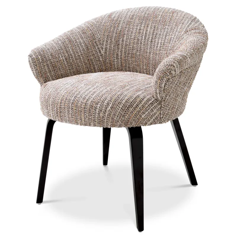 Luxury Beige Textured Fabric Dining Chair with Curved Arms and Black Legs - Luxury Dining Table by Luxury Group International