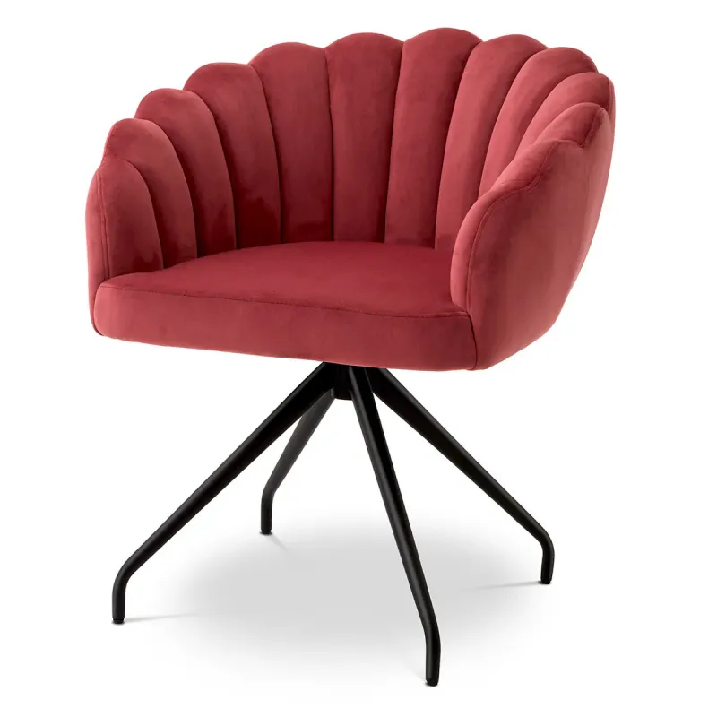 Luxury Red Velvet Dining Chair with Black Metal Base - Luxury Hotel Furniture by Luxury Group International
