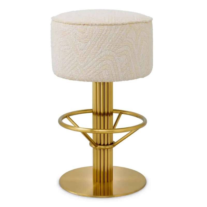 Luxury Cream and Gold Upholstered Bar Stool with Circular Footrest - Luxury Hotel Furniture by Luxury Group International