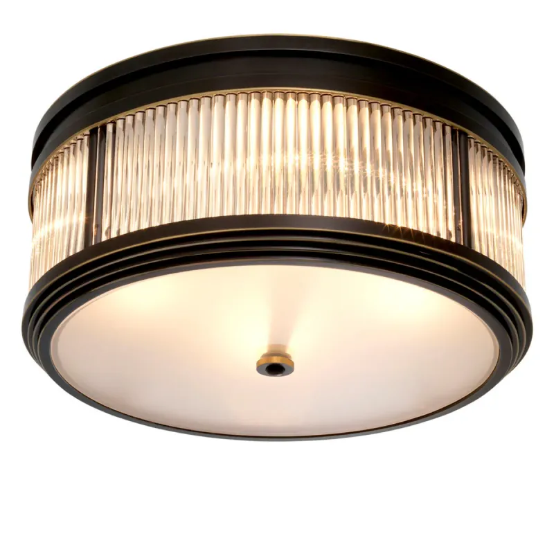 Luxury Black & Gold Flush Mount Ceiling Light with Ribbed Glass Design by Luxury Group International