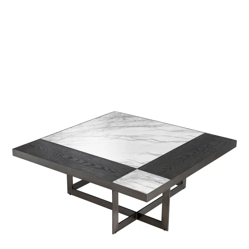 Luxury Black and White Marble Square Coffee Table with Metal Base - Luxury Coffee Table by Luxury Group International
