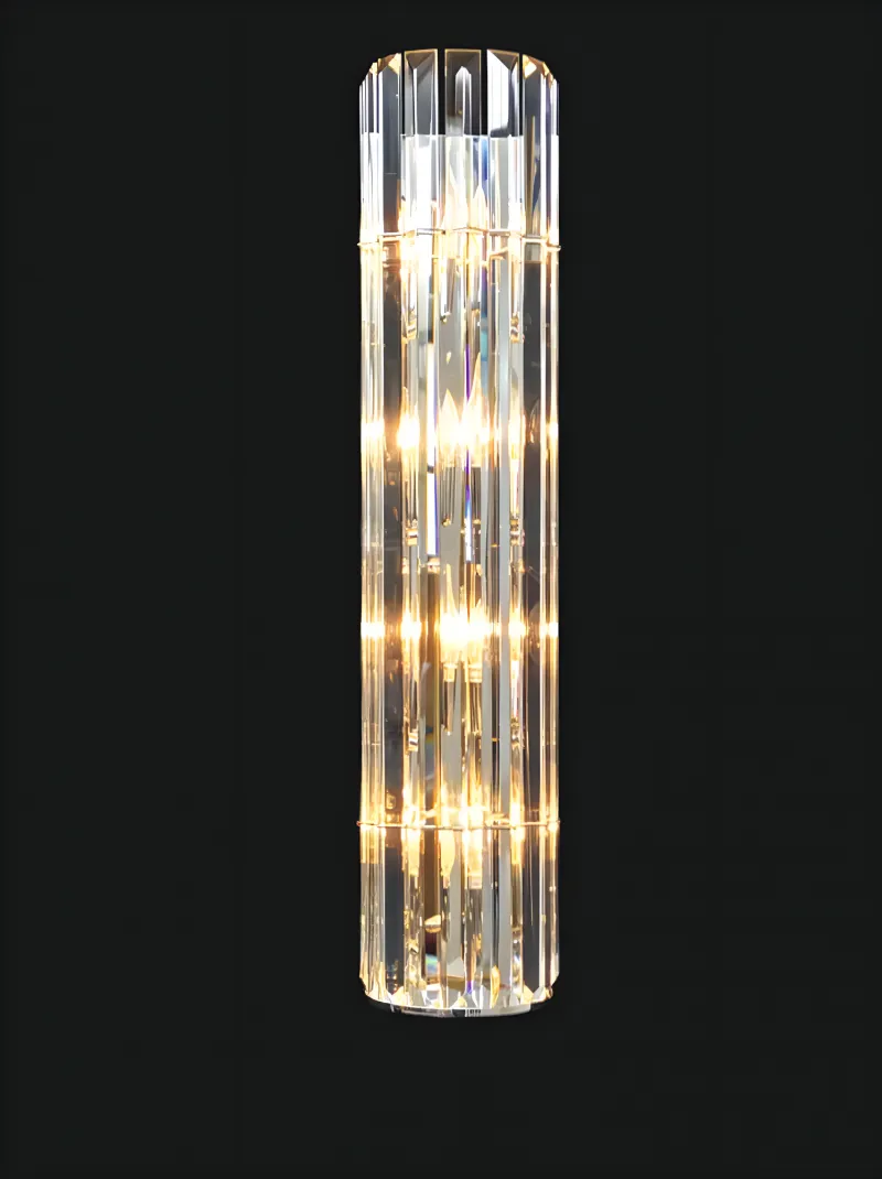 Elegant Modern Crystal Tube Wall Lamp in Clear Glossy Glass with Vertical Prism Facets by Luxury Group International