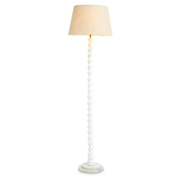 Luxury White Spiral Floor Lamp with White Marble Base by Luxury Group International