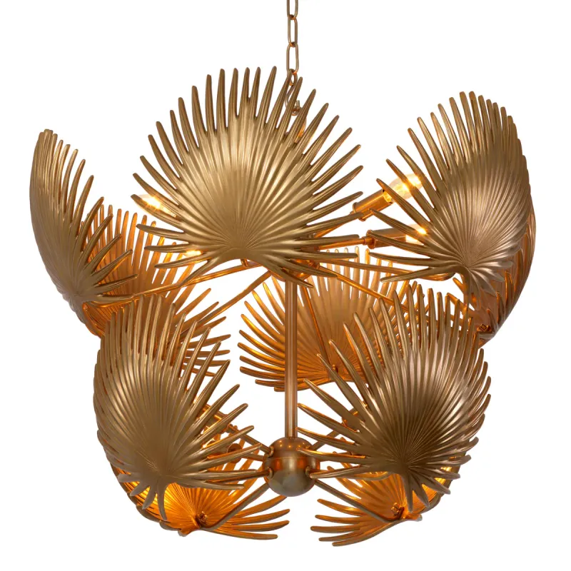Elegant Modern Glam Chandelier in Gold Metal Finish with Palm Leaf Cage by Luxury Group International