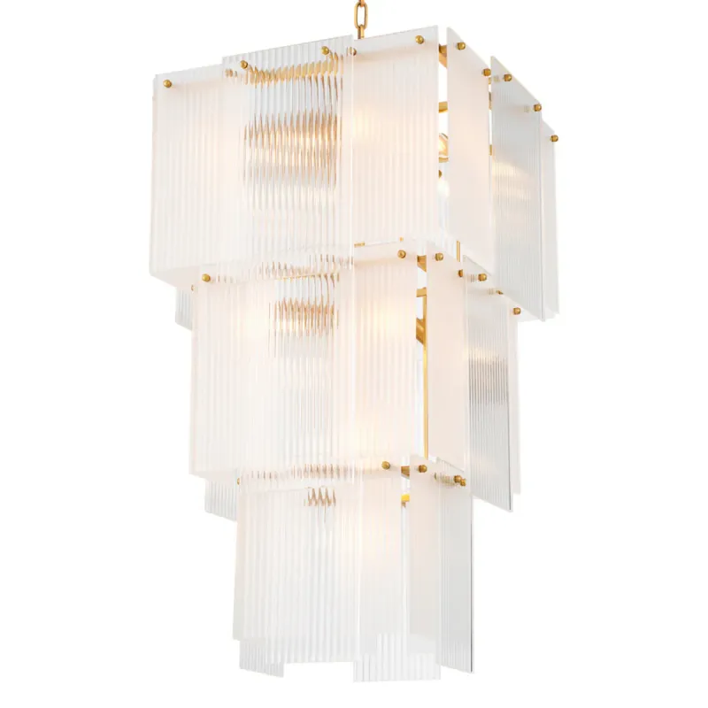 Luxury Rectangular Tiered White Glass Chandelier – Modern Pendant Ceiling Lamp by Luxury Group International