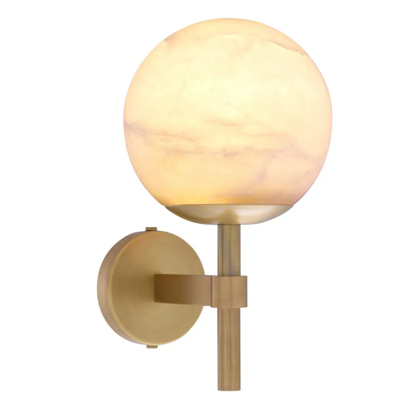 Luxury Alabaster Globe Wall Lamp with Brushed Brass Finish by Luxury Group International