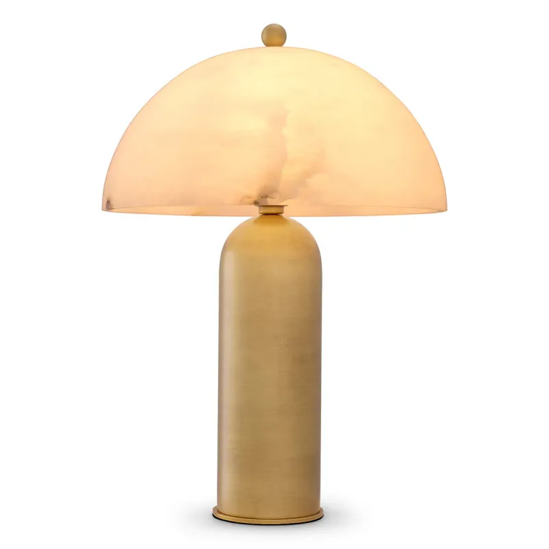 Luxury Brass Table Lamp with Glowing Alabaster Dome Shade by Luxury Group International