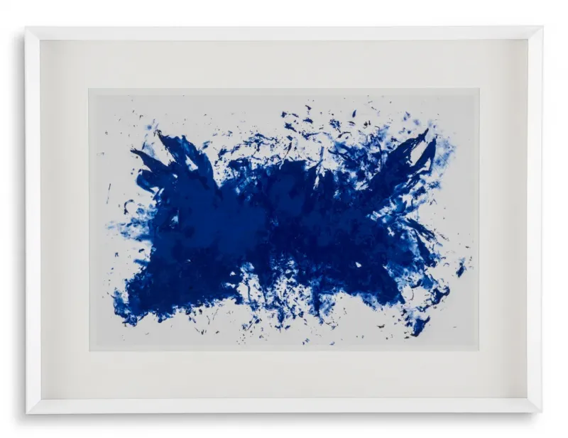 Elegant Modern Wall Art in White Wood with Blue Paint Splash Print by Luxury Group International