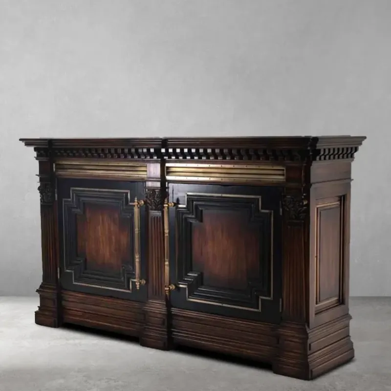Luxus Barock-Sideboard mit Walnuss-Holzfinish, Doppeltem Aufbewahrungsschrank & Grünem Marmortop Vorderansicht von Luxury Group International