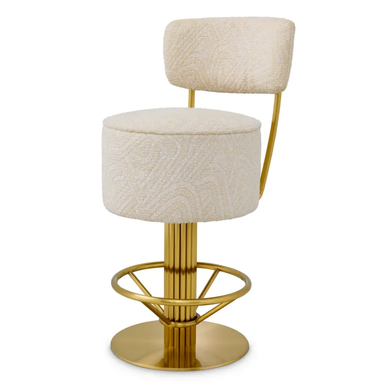Luxury Cream and Gold Bar Stool with Upholstered Backrest - Luxury Hotel Furniture by Luxury Group International