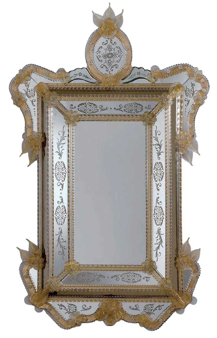 Miroir Mural de Luxe Vénitien Antique Floral Doré avec Cadre en Verre Baroque Gravé à la Main Vue de face par Luxury Group International