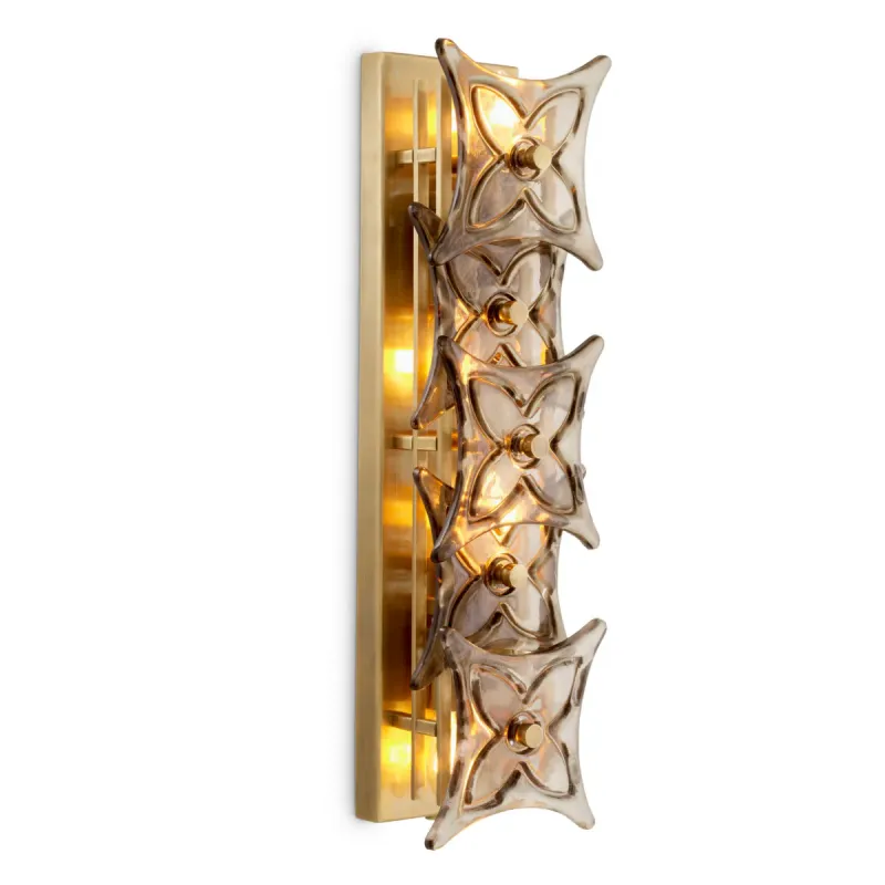 Golden Glass Wall Sconce with Sculptural Floral Design - Luxury Hotel Furniture Front View by Luxury Group International