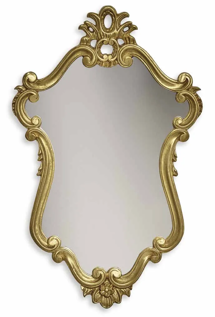Golden Luxury Baroque Wall Mirror with Pierced Crown and Curved Scroll Frame Front View by Luxury Group International