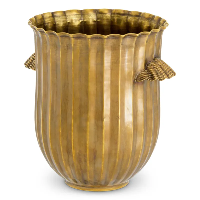 Raffredda-vino dorato con design a coste e dettagli decorativi sul manico - Arredamento per hotel di lusso Vista frontale di Luxury Group International