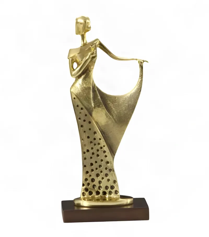 Graceful Lady Luxury Bronze Sculpture with Draped Gown on Wooden Base - Luxury Bronze Figure by Luxury Group International
