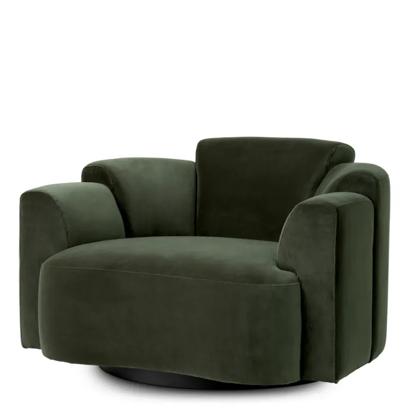 Green Velvet Lounge Chair with Deep Seat and Rounded Armrest Design - Luxury Hotel Furniture Front View by Luxury Group International