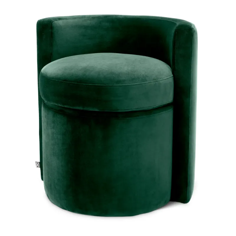 Green Velvet Stool with Curved Backrest and Rounded Cushioned Seat - Luxury Hotel Furniture Front View by Luxury Group International