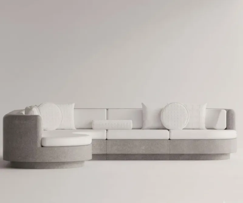 Grey Luxury Concrete L-Shaped Sofa with Left Curved Chaise - Outdoor Furniture Front View by Luxury Group International