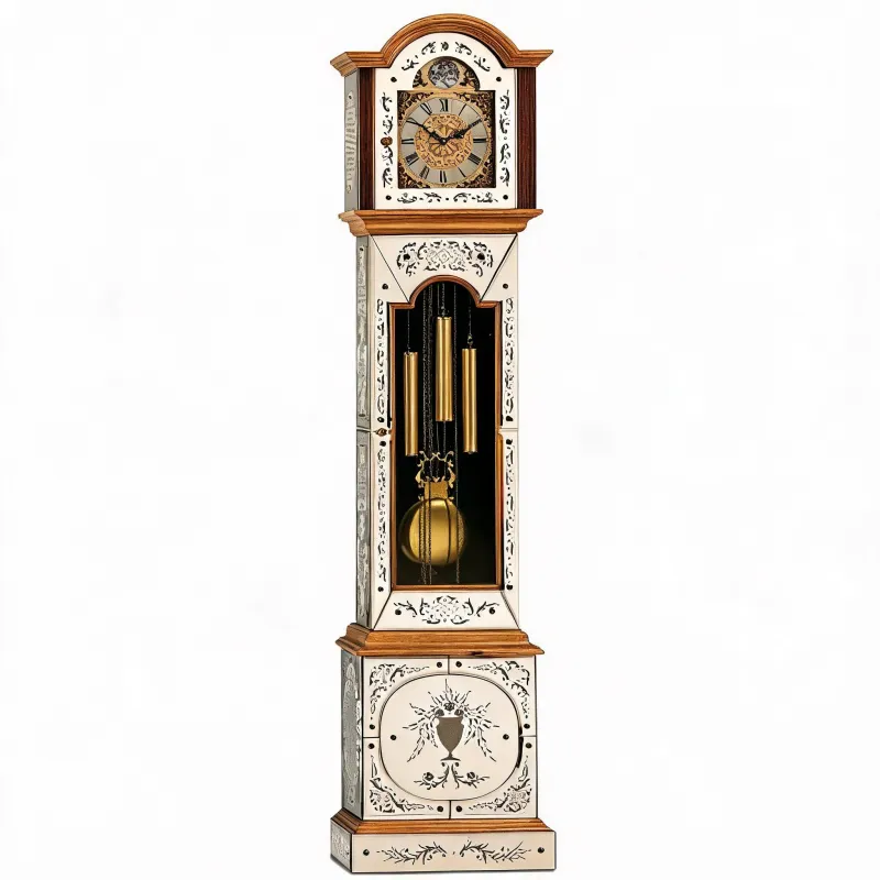 Elfenbeinfarbener Barocker Luxus-Pendeluhr mit römischem Zifferblatt und Messing-Glockengewichten Vorderansicht von Luxury Group International