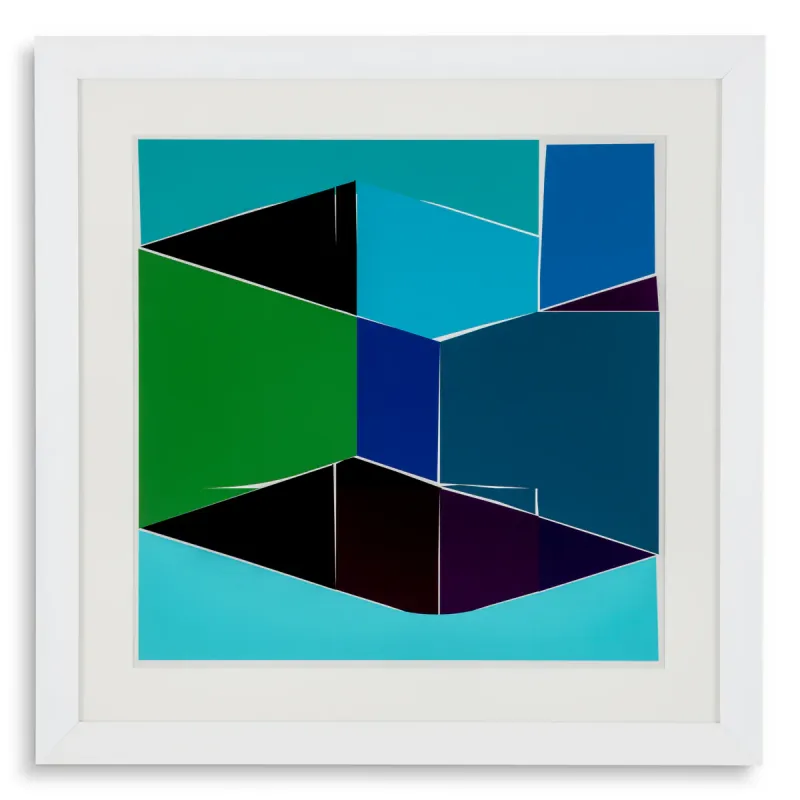 Luxury Abstract Silkscreen Wall Art Print in White Frame 112 cm Front View by Luxury Group International