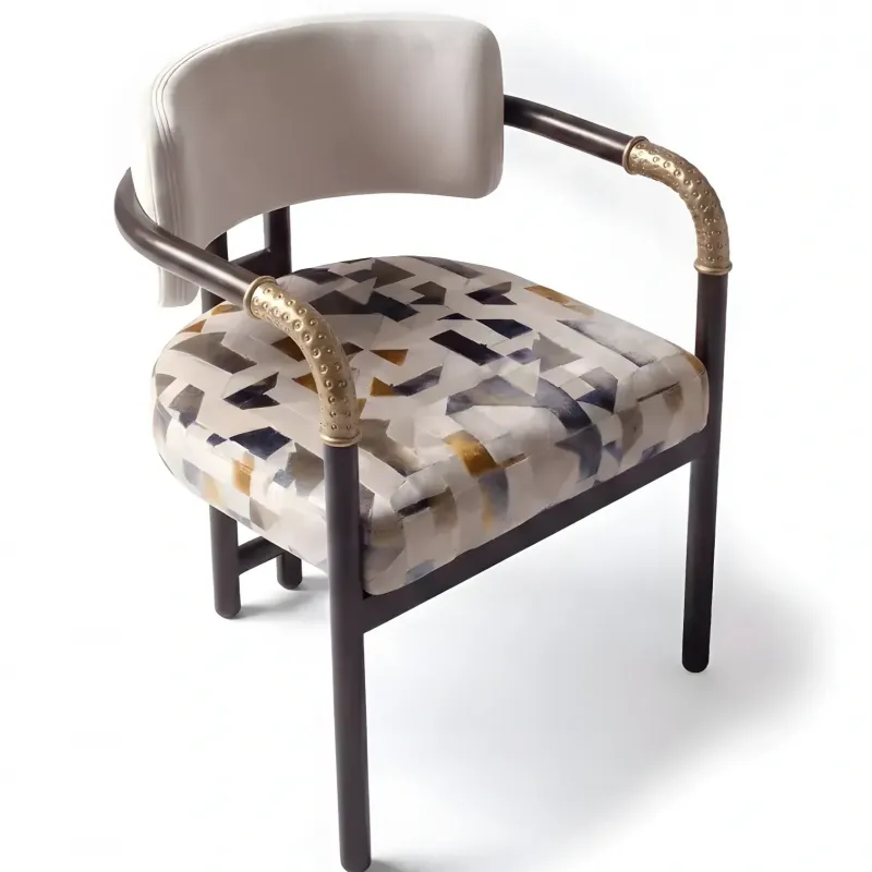 Luxury Abstract Upholstered Armchair with Bronze Accents- Luxury Living Room Furniture Front View by Luxury Group International