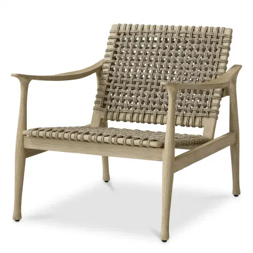 Luxus Aged Teak Greige Rope Outdoor Stuhl Vorderansicht von Luxury Group International