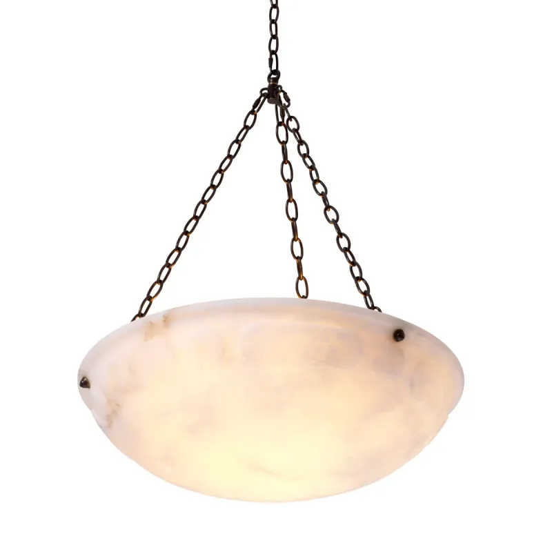 Luxury Alabaster Bowl Pendant Ceiling Light with Antique Bronze Chain Suspension by Luxury Group International