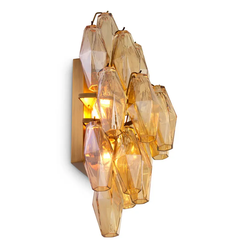 Luxury Amber Rectangular Crystal Wall Sconce with Gold Accents for Elegant Interiors by Luxury Group International