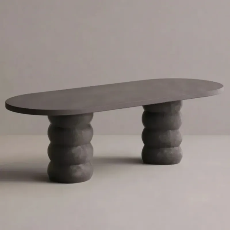 Luxury Anthracite Oval Concrete Dining Table with Sculptural Pedestal Base by Luxury Group International